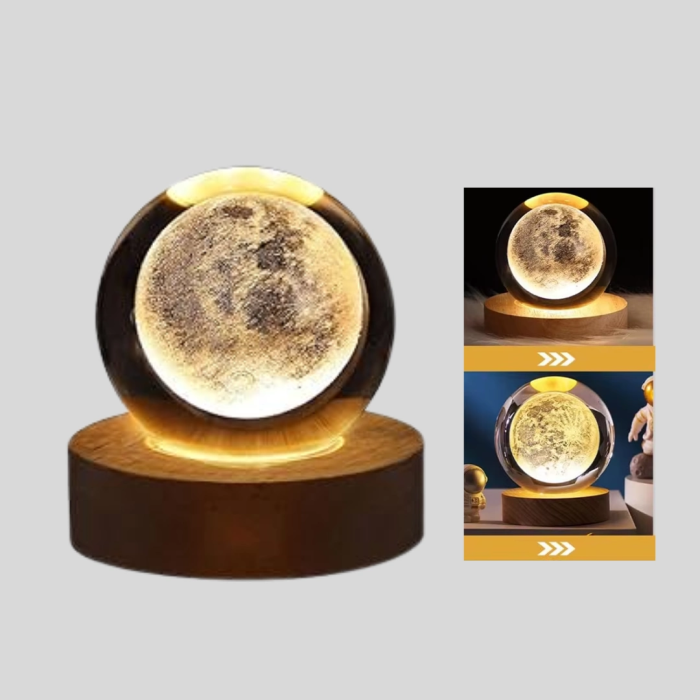 Ay Temalı Kristal Küre Gece Lambası Led Aydınlatmalı Premium Dekor
