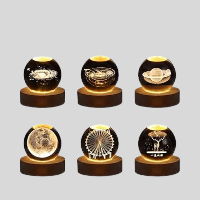 Ay Temalı Kristal Küre Gece Lambası Led Aydınlatmalı Premium Dekor