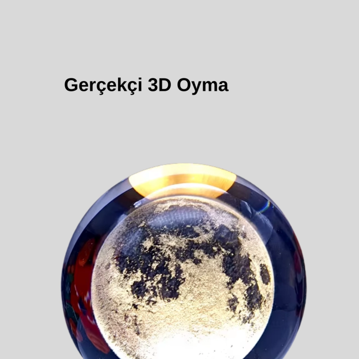 Ay Figürlü 3d Kristal Küre Led Gece Lambası Ahşap Standlı Dekoratif Lamba