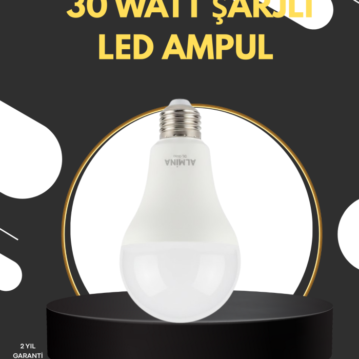 Acil Durumlar İçin Şarjlı LED Ampul 6400K Soğuk Beyaz 30 Watt
