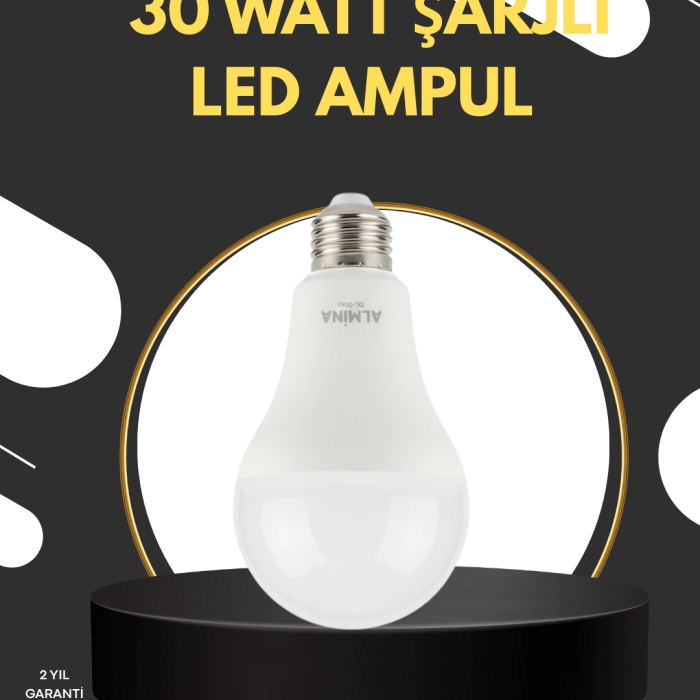 Acil Durumlar İçin Şarjlı Led Ampul 6400k Soğuk Beyaz 30 Watt