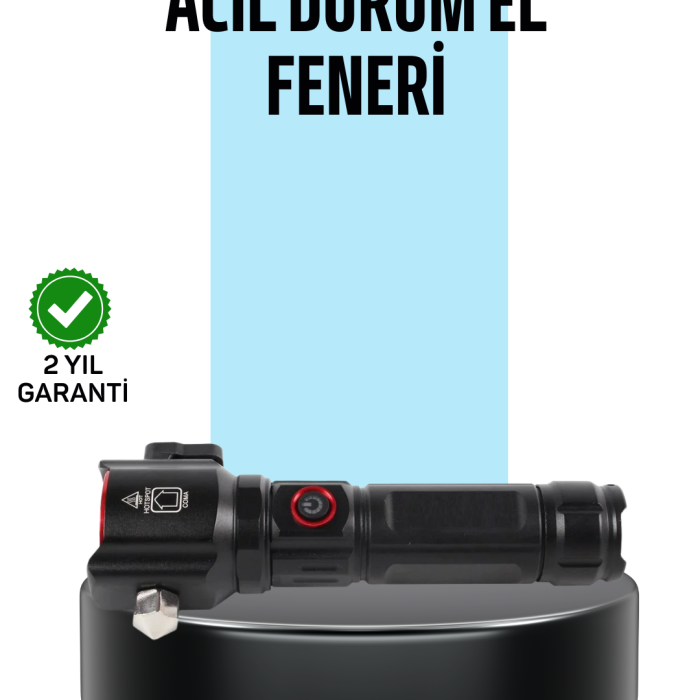 USB Şarjlı Çok Amaçlı El Feneri Çekiçli Pusulalı