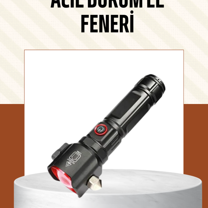 Çekiçli Pusulalı Acil Durum Feneri USB Şarjlı Çok Fonksiyonlu