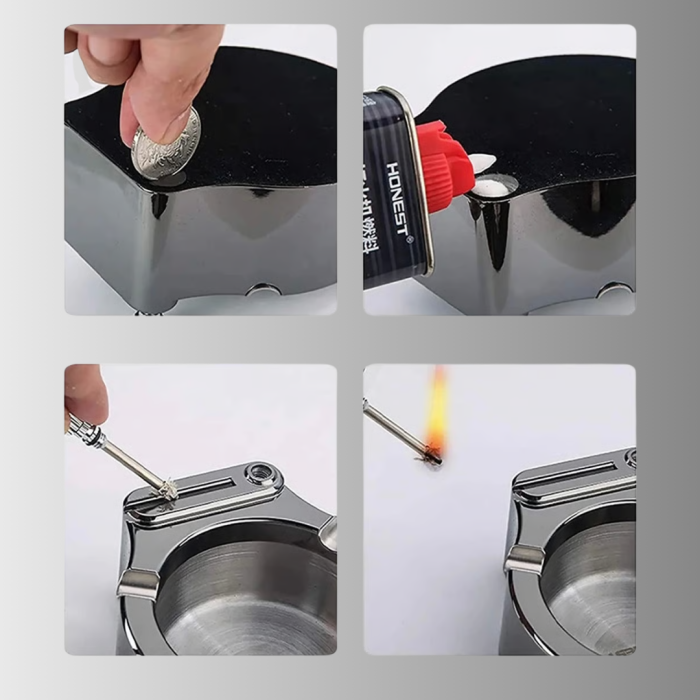 Çakmaklı Küllük Paslanmaz Metal Yuvarlak Tasarım