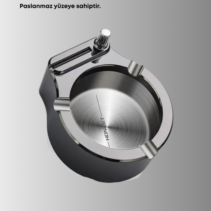 Çakmaklı Küllük Paslanmaz Metal Yuvarlak Tasarım