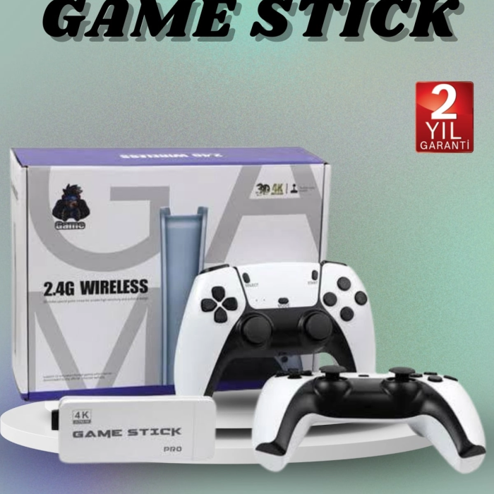 Çift Oyun Kollu 4k Hd Ekran Nostaljik 20.000 Oyunlu Beyaz Game Stick