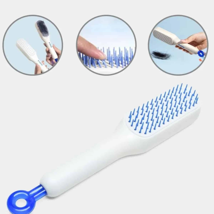 Kendi Kendini Temizleyen Otomatik Tuşlu Saç Tarağı Dolaşık Açıcı Masaj Fırçası Silikon Fırça