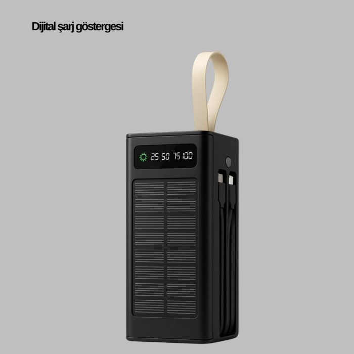 Güneş Panelli Powerbank Led Işıklı Taşınabilir Şarj Cihazı