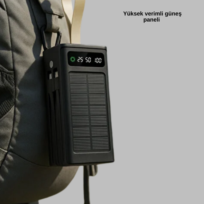 Güneş Panelli Powerbank Led Işıklı Taşınabilir Şarj Cihazı