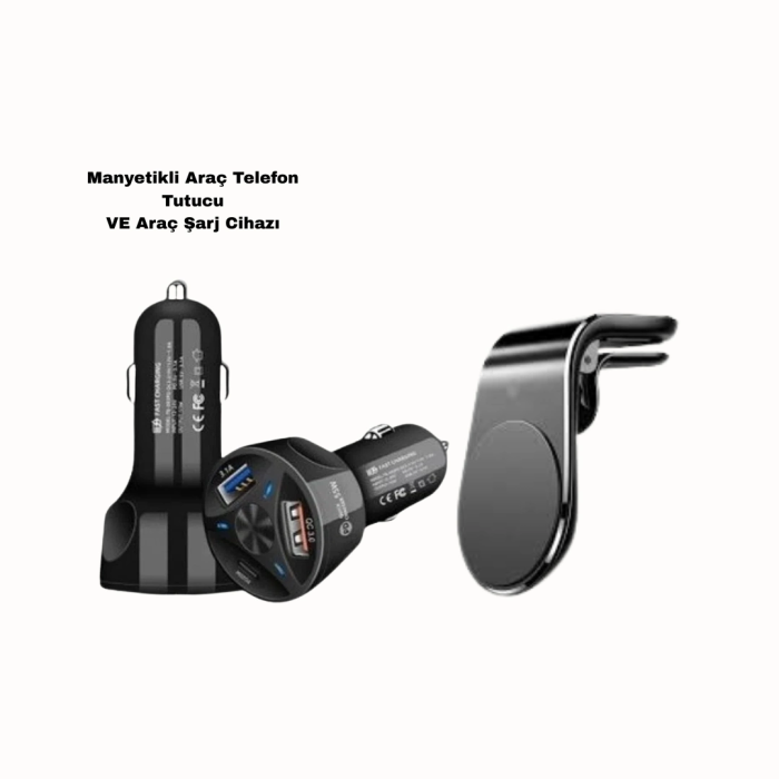 360° Döner Telefon Tutucu Ve 55w Hızlı Araç Şarj Aksesuar Seti
