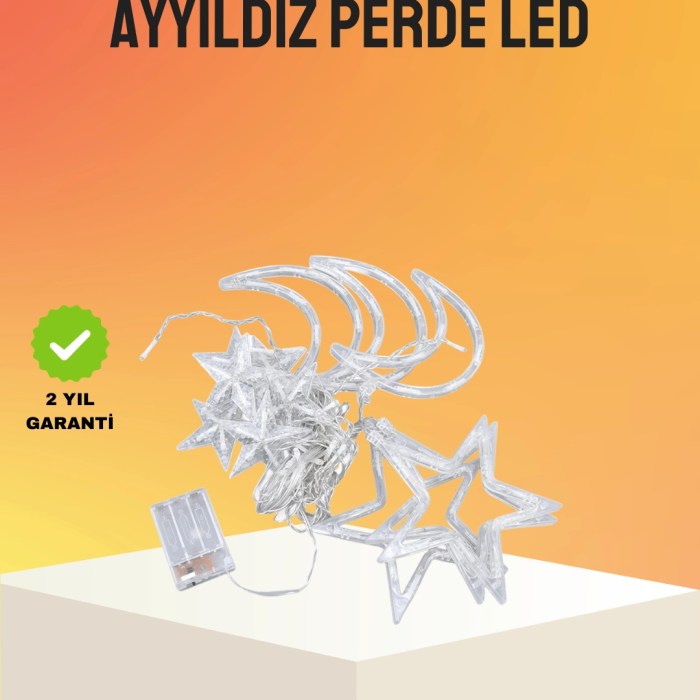 Yıldız Ve Ay Figürlü Prizli Perde Led Işık Romantik Ortam Aydınlatması