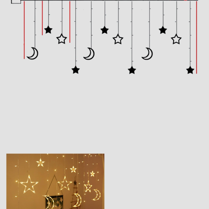 Prizli Yıldız Ay Perde Led Işık Ev Ve Organizasyon Dekoru