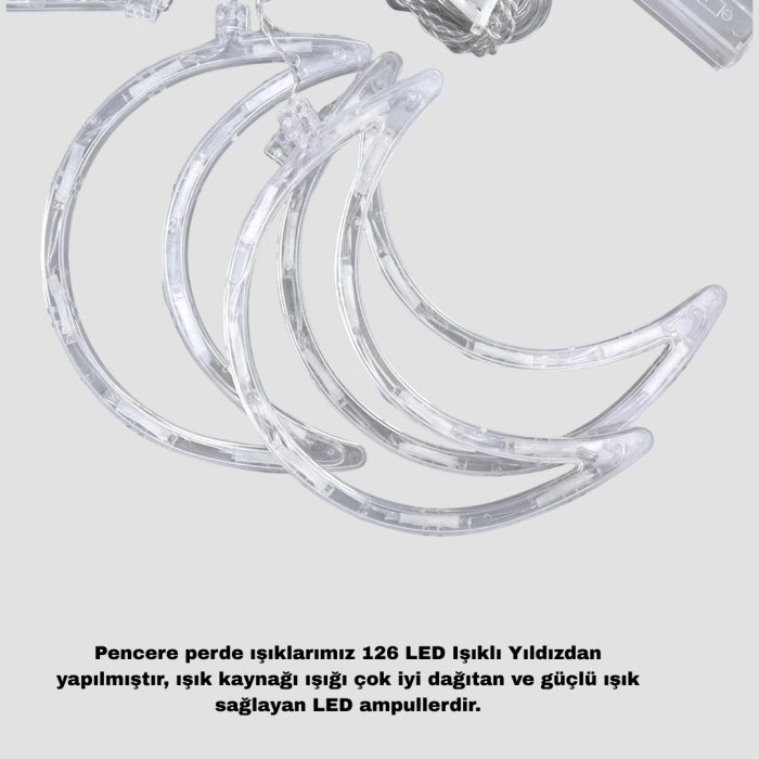 126 Led’li Yıldız Ay Perde Işık Prizden Çalışan Dekoratif Aydınlatma