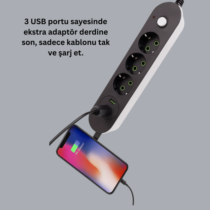 3 Usb Portlu Üçlü Priz Cxe103