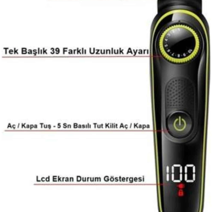 Unısex Çok Fonksiyonlu Bakım Seti Led Göstergeli Tıraş Makinesi Saç Sakal Vücut