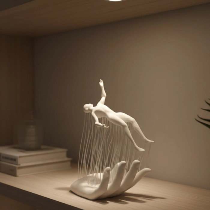 3d El Üzerinde İnsan Figürü Beyaz Minimal Masa Üstü Dekor