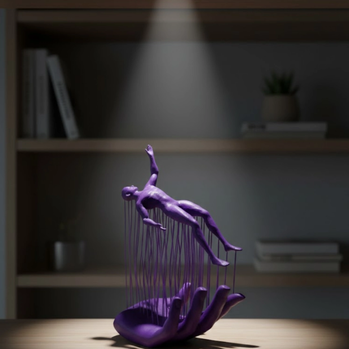 3d El Üzerinde İnsan Figürü Mor Soyut Tasarım Dekor Biblo