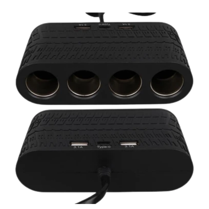 Araç Çakmak Çoklayıcı 4 Çıkışlı 2 Usb Ve Type C Girişli Çok Fonksiyonlu Şarj Ünitesi