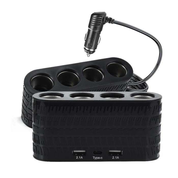 Araç Çakmak Çoklayıcı 4 Çıkışlı 2 Usb Ve Type C Girişli Çok Fonksiyonlu Şarj Ünitesi