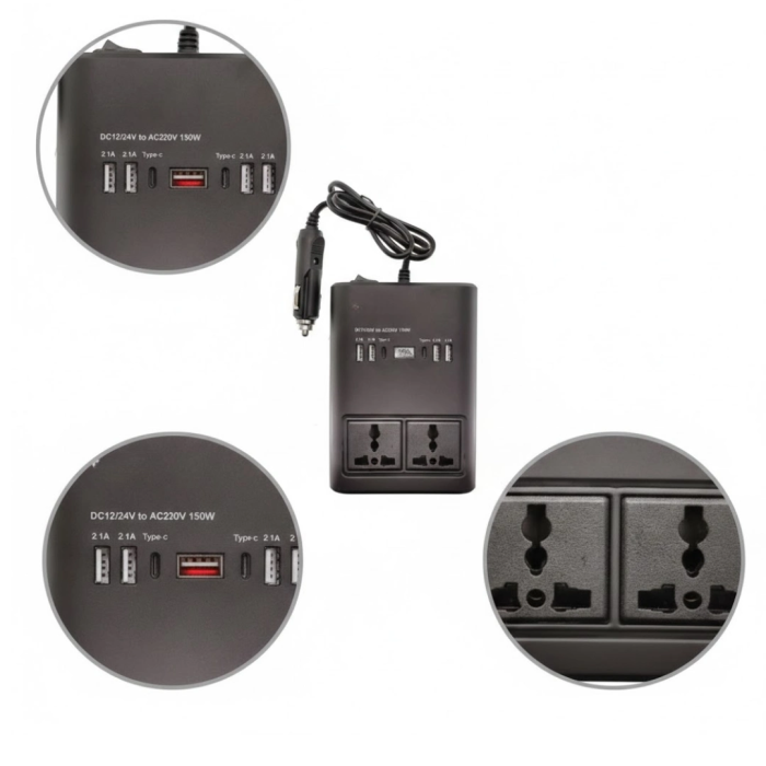 Oto Çakmaklık İnvertörü Çok Amaçlı 150w Elektrik Dönüştürücü