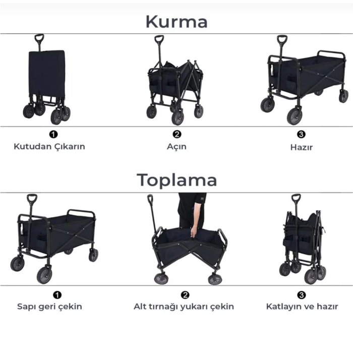 Katlanır Kamp Ve Plaj Arabası Büyük Kapasiteli Taşıma Vagonu