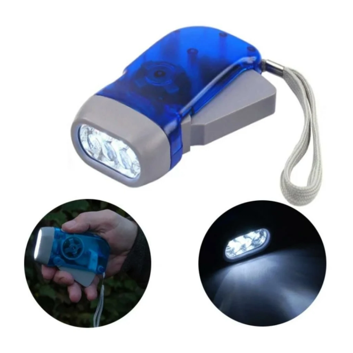 Kendiliğinden Şarjlı El Feneri Pilsiz Dinamolu 3 Led Taşınabilir