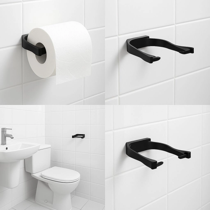 Modern Siyah Tuvalet Kağıtlığı Duvar Tipi Minimal Tasarım Peçetelik