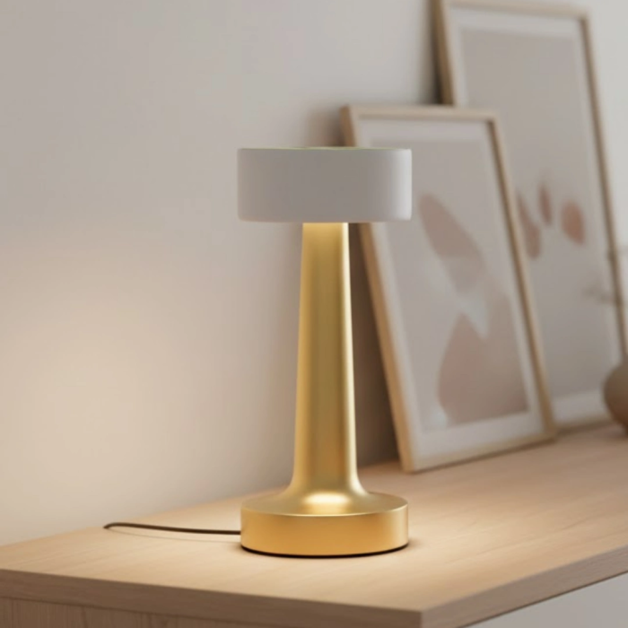 Modern Altın Gövdeli Led Masa Lambası 3 Işık Modlu