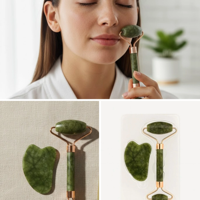 Doğal Yeşim Taşı Yüz Masaj Roller Ve Gua Sha Seti 2 Parça