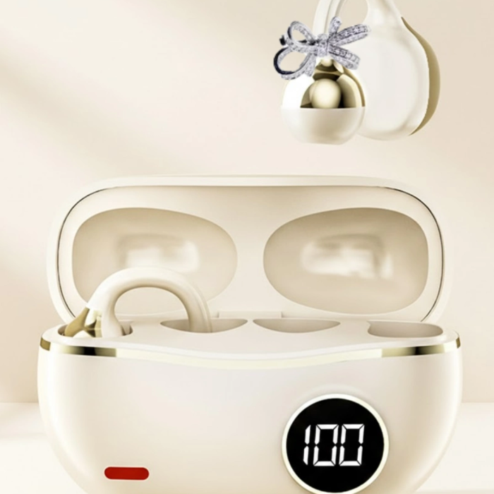 Kablosuz Bluetooth Kulaklık Kulak Klipsli Şık Tasarım 2 Kurdele Küpe Hediyeli