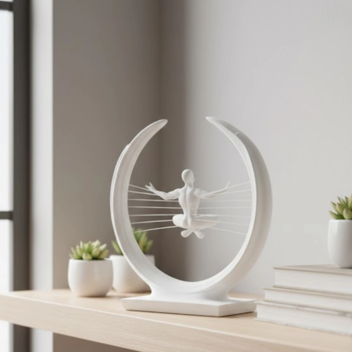 3d Zen Heykeli Beyaz Ay İçinde Meditasyon Figürü Dekoratif Obje