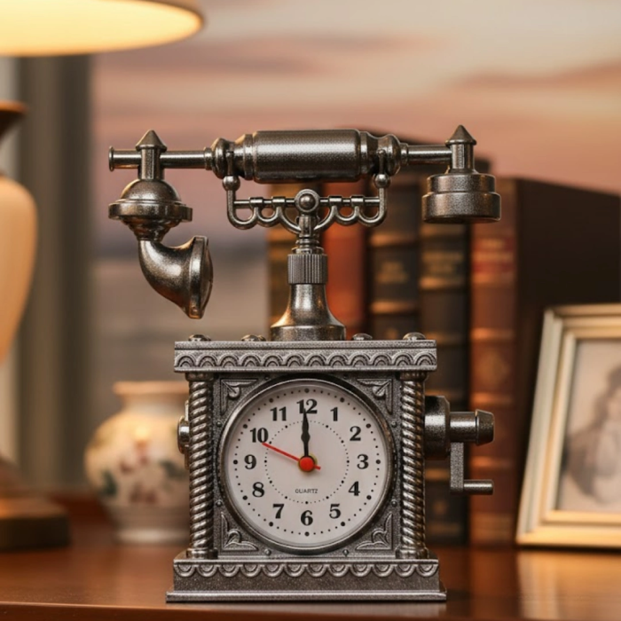 Retro Telefon Görünümlü Çalar Saat Masa Ve Raf Dekoru