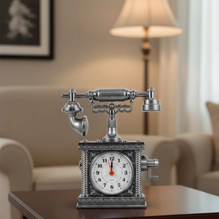 Nostaljik Telefon Tasarımlı Masa Saati Yüksek Sesli Alarm