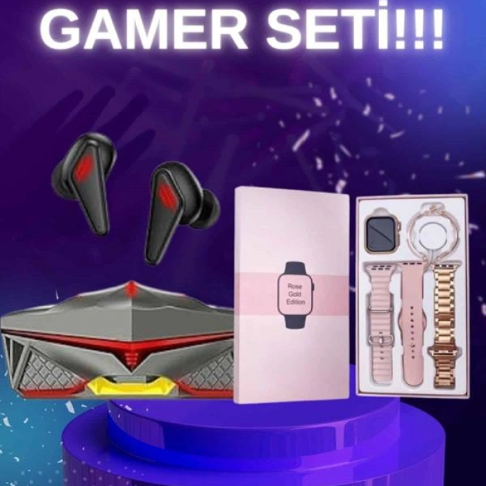 Yeni Nesil Pembe Dokunmatik Ekran Akıllı Saat Ve  Kulaklığı Kablosuz Bluetooth Kulaklık