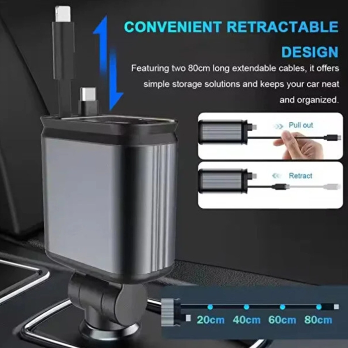 Led Işık Tavan Aydınlatmalı 66w 4’1 Çift Kablolu Hızlı Şarj 3.4a Araç İçi Çakmaklık Şarj Aleti