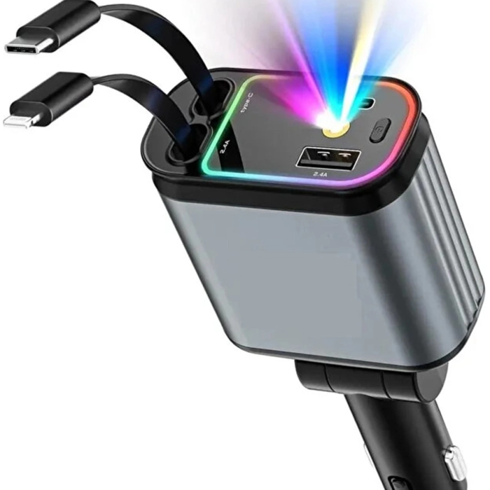 Led Işık Tavan Aydınlatmalı 66w 4’1 Çift Kablolu Hızlı Şarj 3.4a Araç İçi Çakmaklık Şarj Aleti