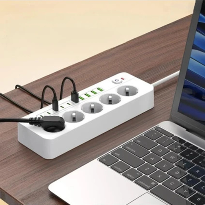 3500w Akım Korumalı 5’li Grup Priz: 5x Usb + 5x Type-c Çıkışlı (2 Metre)
