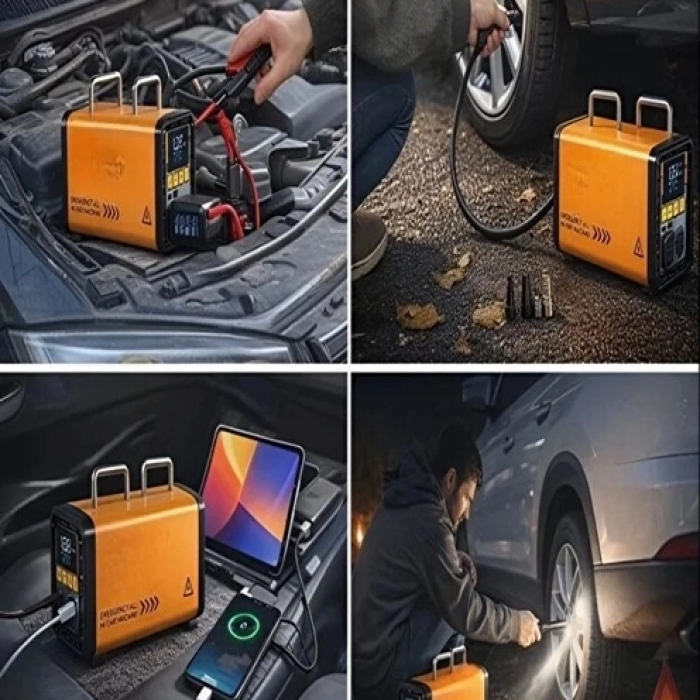 16.000 Mah 5’i 1 Arada Akü Takviyeli Şarjlı Hava Pompası Powerbank Dijital Fener & Hava Üfleme