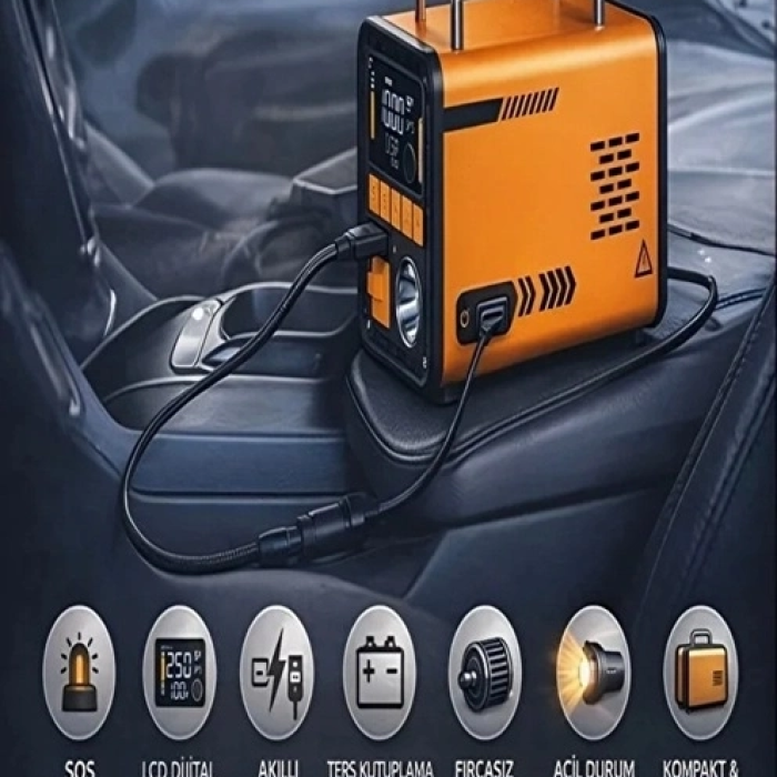 16.000 Mah 5’i 1 Arada Akü Takviyeli Şarjlı Hava Pompası Powerbank Dijital Fener & Hava Üfleme