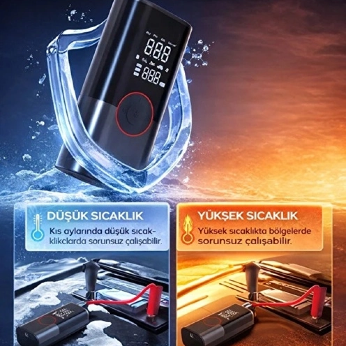 St-9650 Şarjlı 10.000 Mah Taşınabilir Araç Hava Kompresörü Akü Takviyeli Dijital Ekranlı Işıklı Çantalı