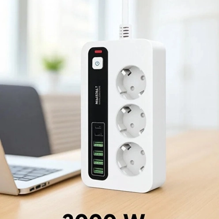 P10 3x Priz 3000w Akım Korumalı 4x Usb 2x Type-c Girişli Çoklu Priz