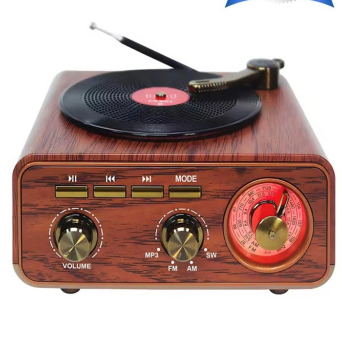 Nostaljik Tasarım Plak Çalar Görünümlü Radyolu Bluetooth Hoparlör Retro Müzik Plak