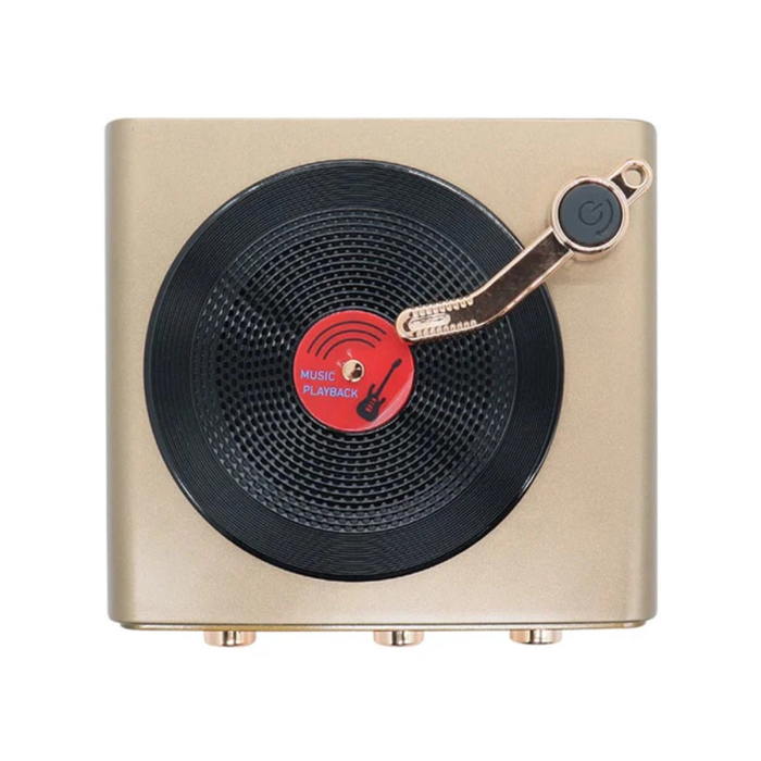 Metalik Nostaljik Tasarım Plak Çalar Görünümlü Radyolu Bluetooth Hoparlör Retro Müzik Plak