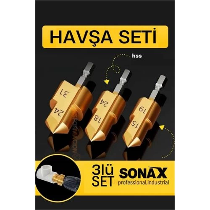 Plastik Boru Kalemtraş Kademeli Boru Açma Pvc Pprc Boru Tamir Delme Genişletme Onarımı İçin 3lü Havşa Seti