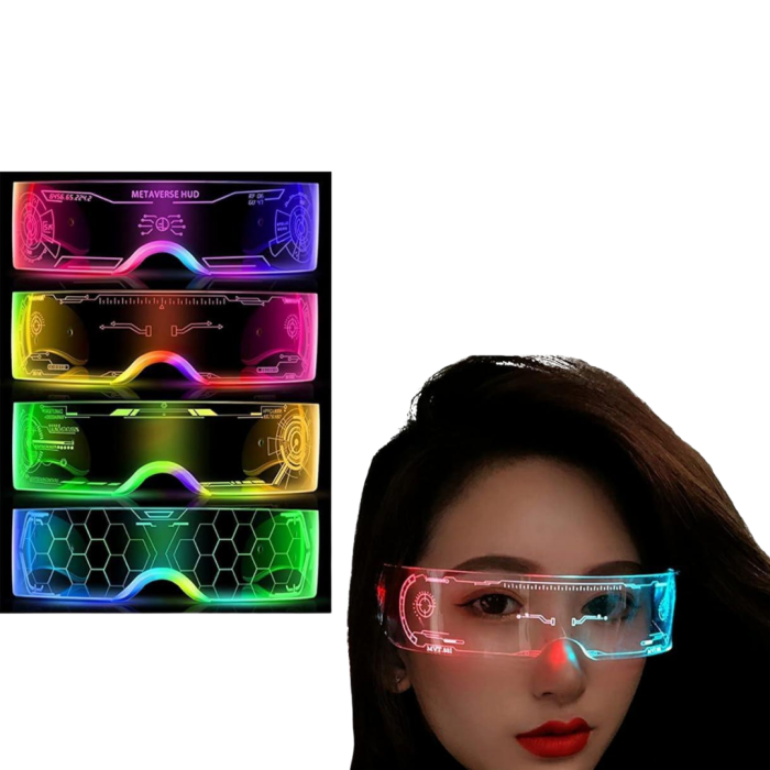 LED Işıklı Rave Gözlüğü 7 Renk 5 Işık Modu Futuristik Tasarım