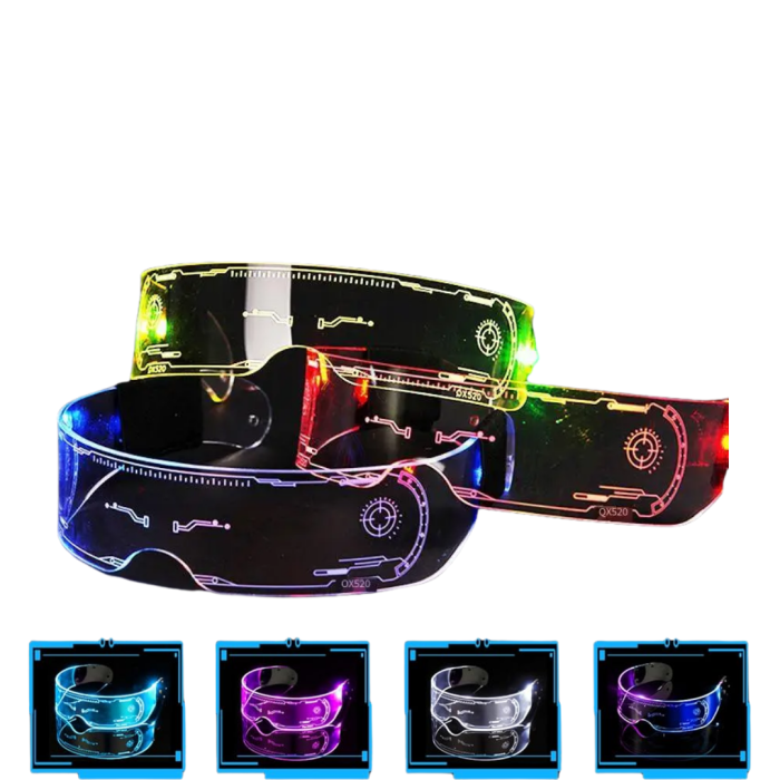 LED Işıklı Rave Gözlüğü 7 Renk 5 Işık Modu Futuristik Tasarım