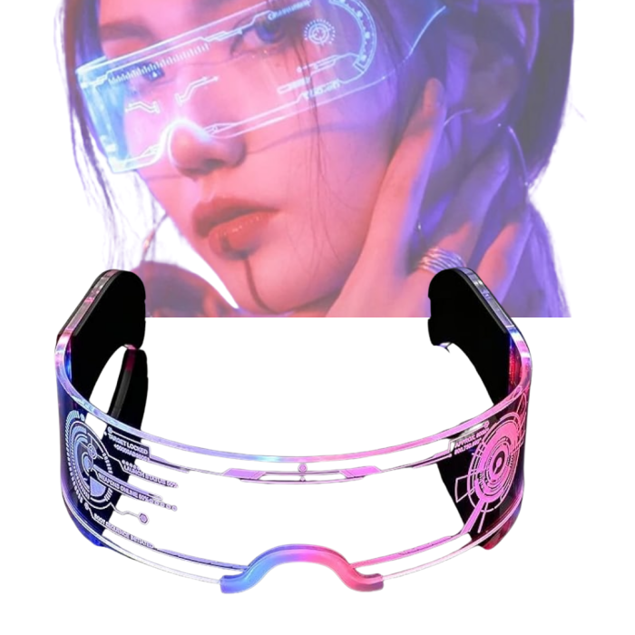 LED Işıklı Rave Gözlüğü 7 Renk 5 Işık Modu Futuristik Tasarım