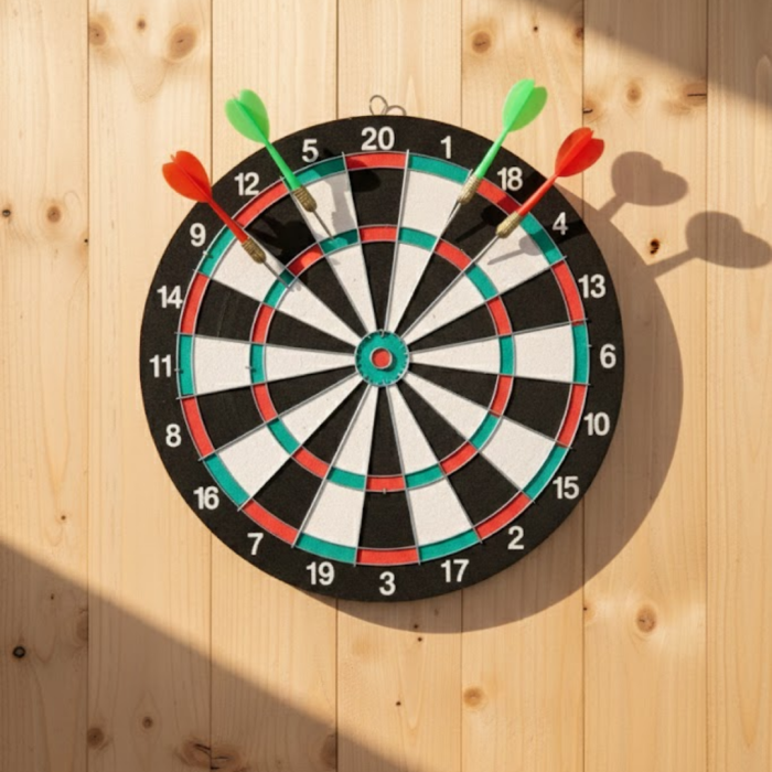 15 İnç Dart Tahtası 4 Metal Uçlu Dart Oku Dayanıklı Ahşap Gövde