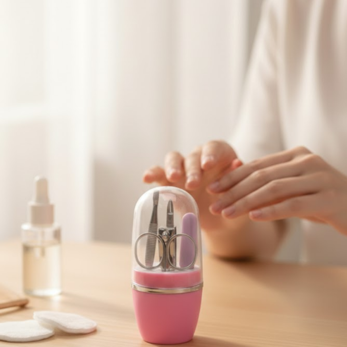 Tırnak Bakım Manikür Pedikür Seti 4 Parça Pembe Ev ve Seyahat Uyumlu