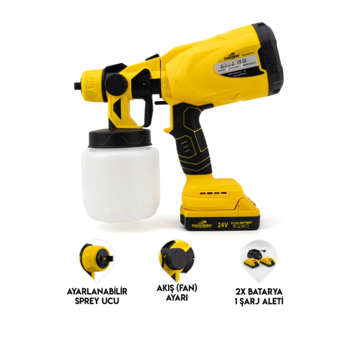 Akülü Boya Püskürtme Tabancası Ayarlanabilir Sprey ve Fan Ayarı
